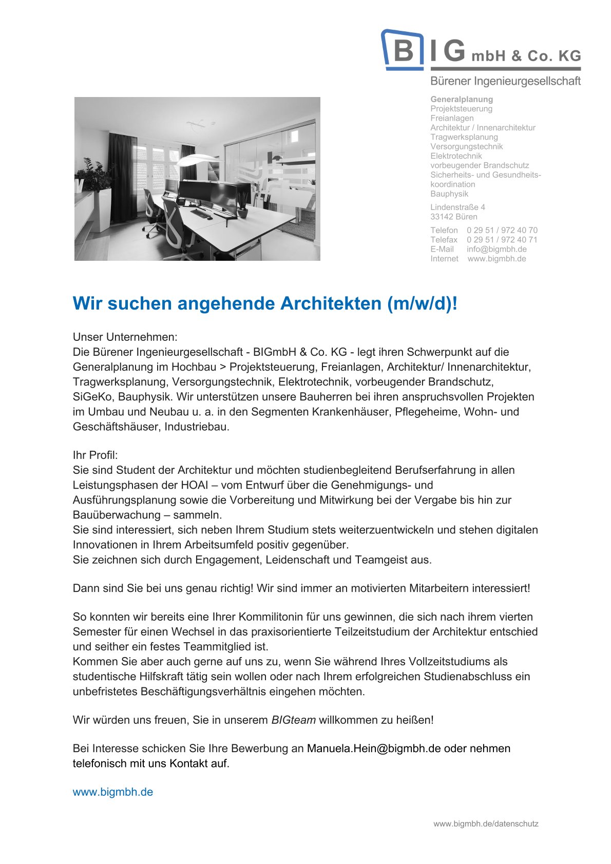 Das BIGteam sucht angehende Architekten